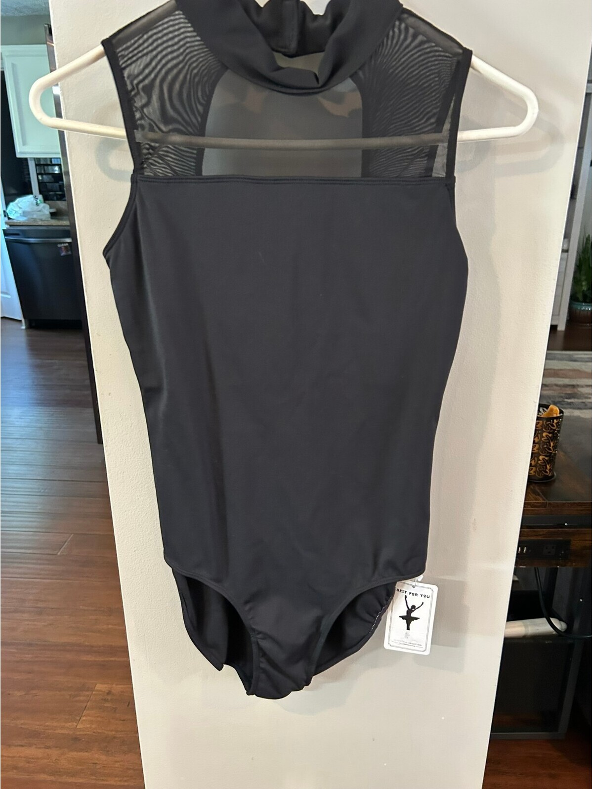 Best For You Black Mesh Panel Sleeveless Bodysuit/Leotard Large